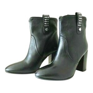 NAPOLEONI Pebbled Leather Western Ankle Boots Black Block Heel EU38 US8 NWOT